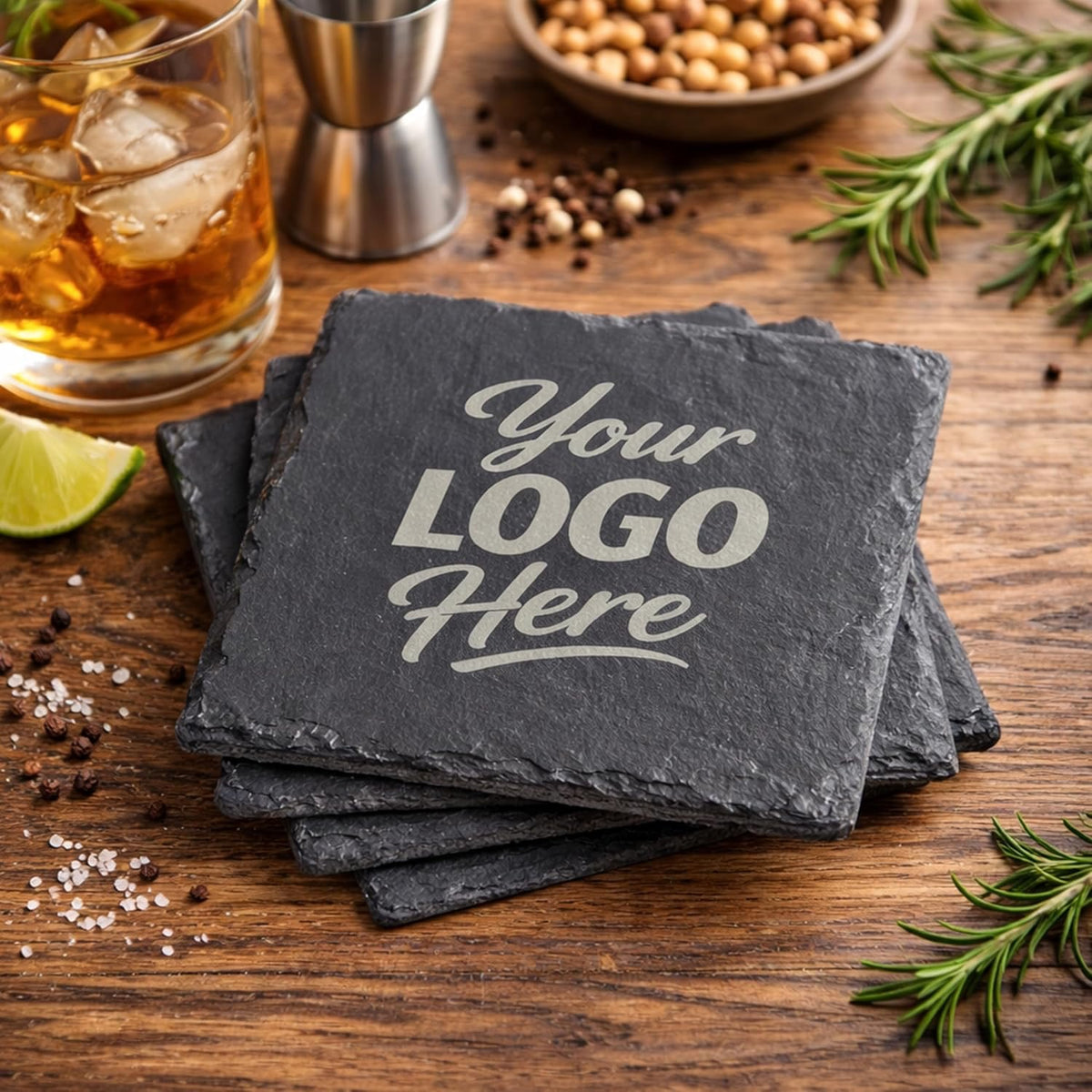 Personalized Coasters, Custom Logo & Name - Laser Engraved, Set of 4